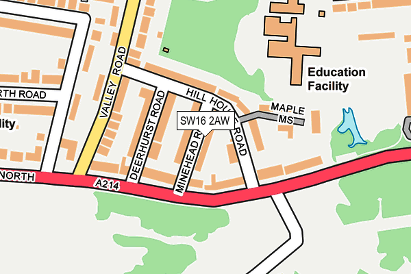 SW16 2AW map - OS OpenMap – Local (Ordnance Survey)
