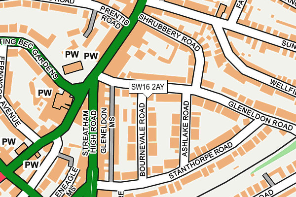 SW16 2AY map - OS OpenMap – Local (Ordnance Survey)