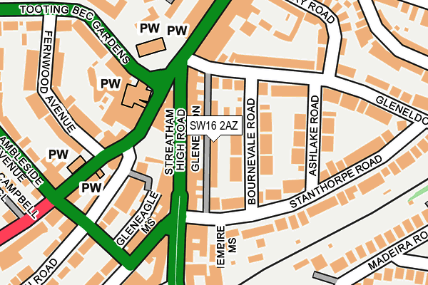 SW16 2AZ map - OS OpenMap – Local (Ordnance Survey)