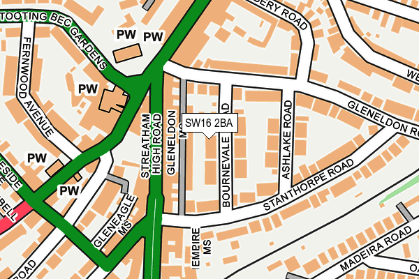 SW16 2BA map - OS OpenMap – Local (Ordnance Survey)