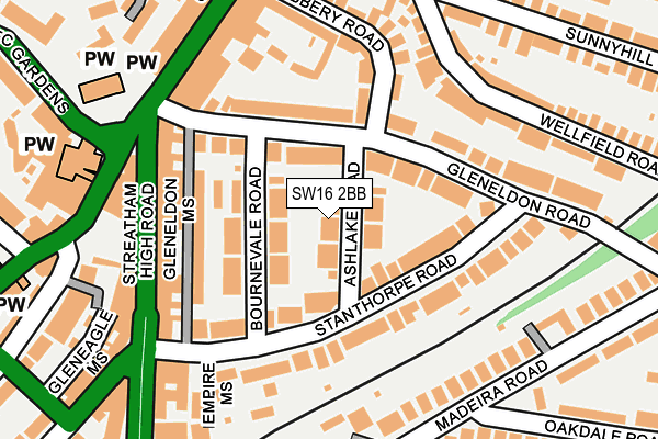 SW16 2BB map - OS OpenMap – Local (Ordnance Survey)