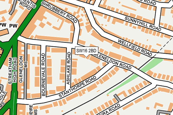 SW16 2BD map - OS OpenMap – Local (Ordnance Survey)