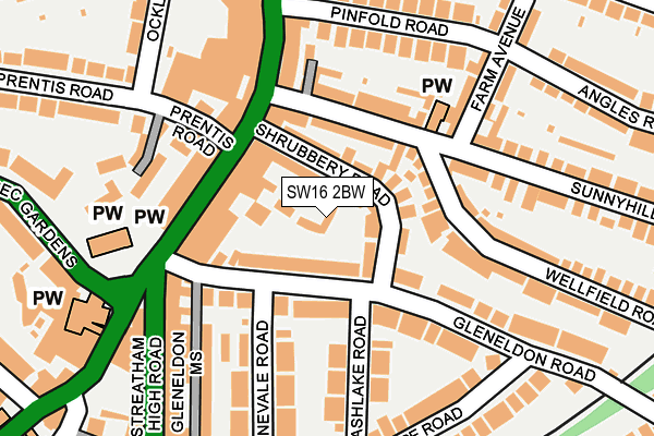 SW16 2BW map - OS OpenMap – Local (Ordnance Survey)