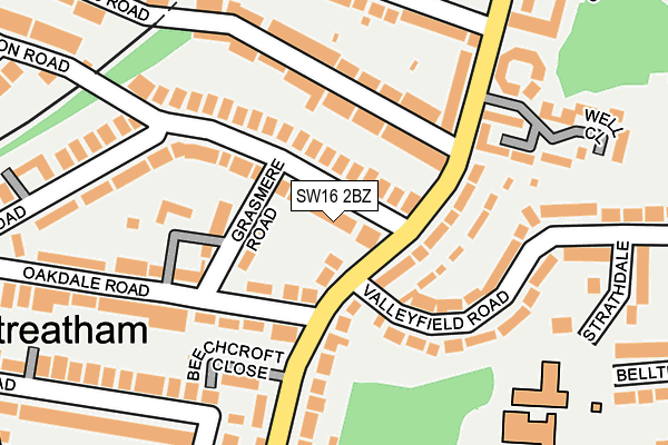 SW16 2BZ map - OS OpenMap – Local (Ordnance Survey)