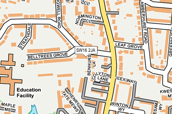 SW16 2JA map - OS OpenMap – Local (Ordnance Survey)