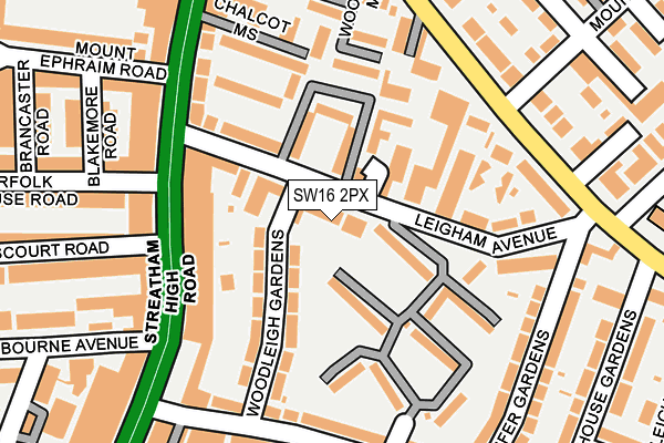 SW16 2PX map - OS OpenMap – Local (Ordnance Survey)