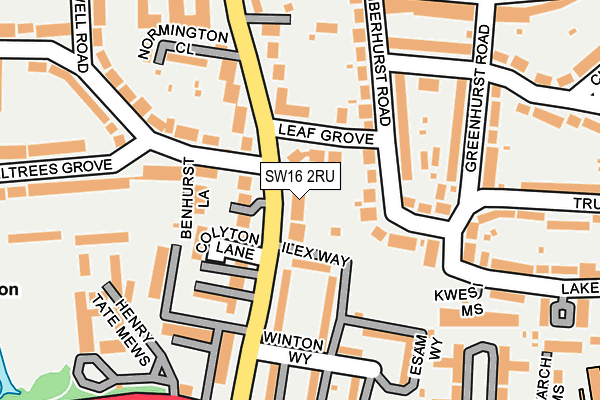 SW16 2RU map - OS OpenMap – Local (Ordnance Survey)