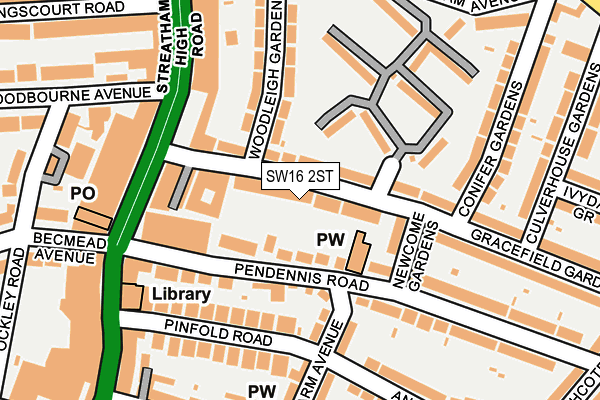 SW16 2ST map - OS OpenMap – Local (Ordnance Survey)