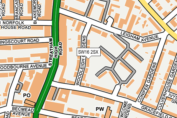 SW16 2SX map - OS OpenMap – Local (Ordnance Survey)