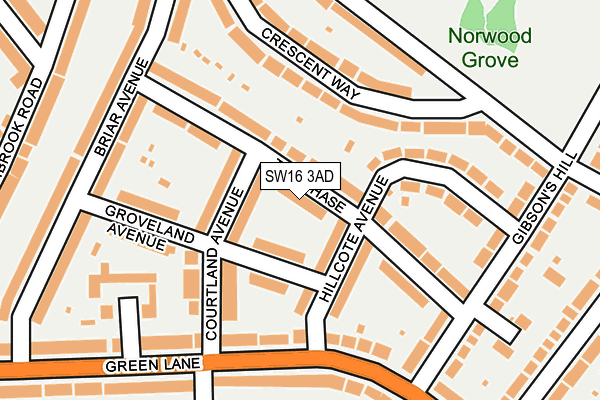 SW16 3AD map - OS OpenMap – Local (Ordnance Survey)