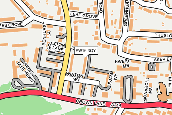 SW16 3QY map - OS OpenMap – Local (Ordnance Survey)