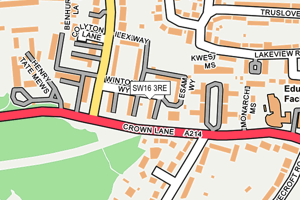 SW16 3RE map - OS OpenMap – Local (Ordnance Survey)