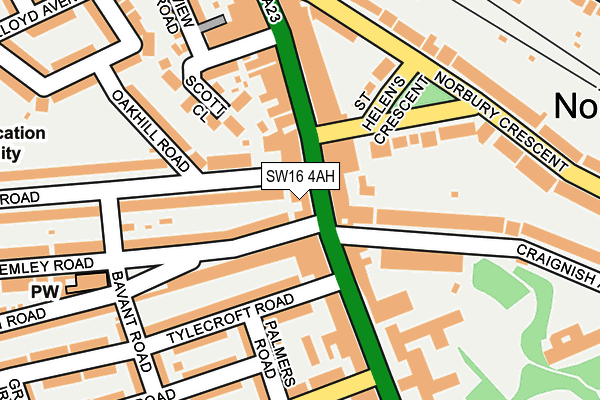 SW16 4AH map - OS OpenMap – Local (Ordnance Survey)