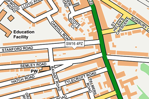 SW16 4PZ map - OS OpenMap – Local (Ordnance Survey)