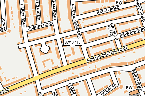 SW16 4TJ map - OS OpenMap – Local (Ordnance Survey)