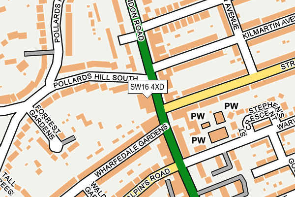 SW16 4XD map - OS OpenMap – Local (Ordnance Survey)