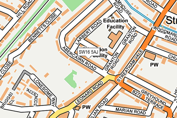 SW16 5AJ map - OS OpenMap – Local (Ordnance Survey)