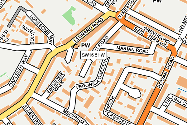 SW16 5HW map - OS OpenMap – Local (Ordnance Survey)