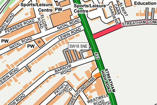 SW16 5NE map - OS OpenMap – Local (Ordnance Survey)