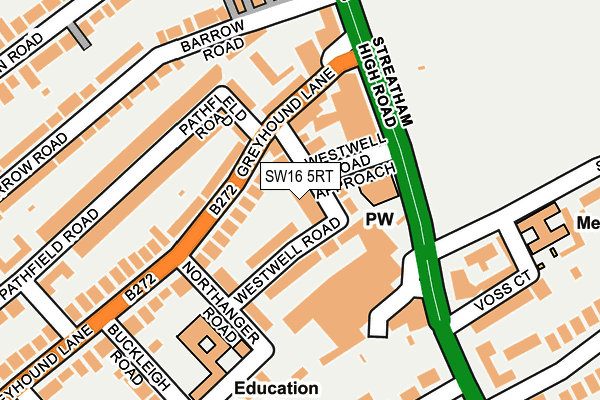 SW16 5RT map - OS OpenMap – Local (Ordnance Survey)