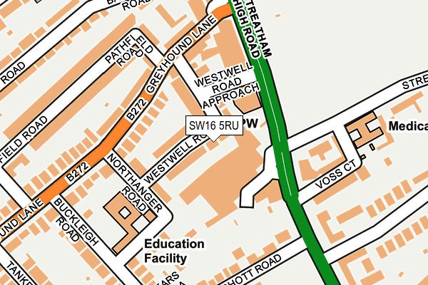 SW16 5RU map - OS OpenMap – Local (Ordnance Survey)