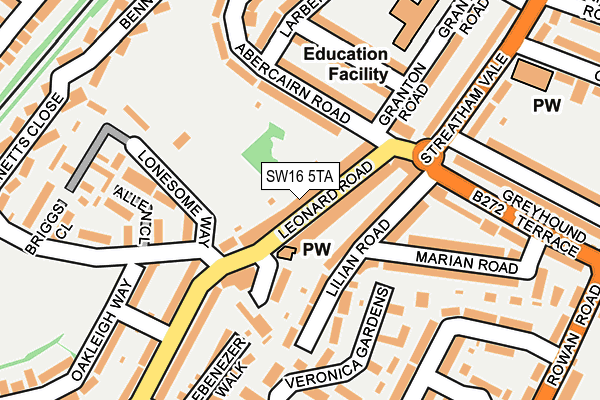SW16 5TA map - OS OpenMap – Local (Ordnance Survey)