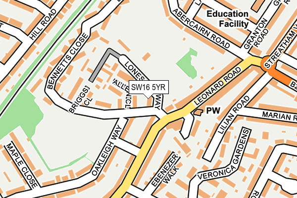 SW16 5YR map - OS OpenMap – Local (Ordnance Survey)