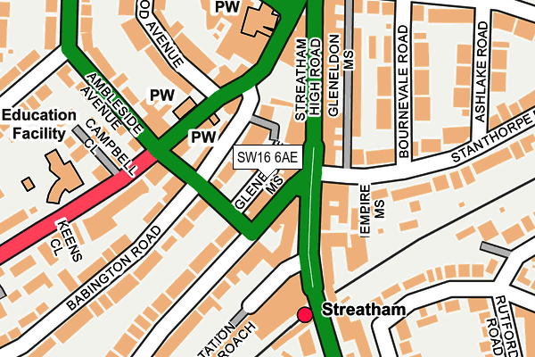 SW16 6AE map - OS OpenMap – Local (Ordnance Survey)