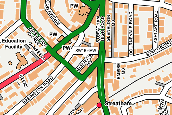 SW16 6AW map - OS OpenMap – Local (Ordnance Survey)