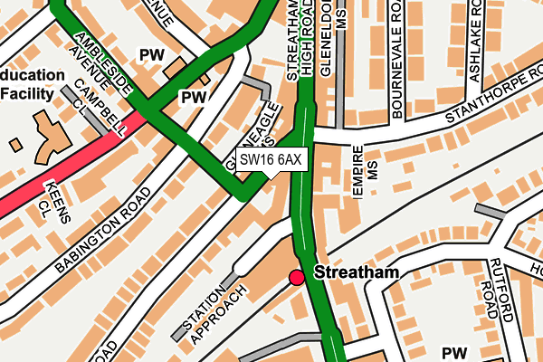 SW16 6AX map - OS OpenMap – Local (Ordnance Survey)