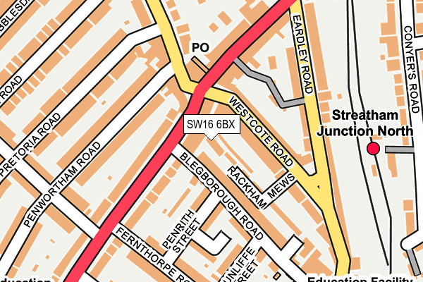 SW16 6BX map - OS OpenMap – Local (Ordnance Survey)