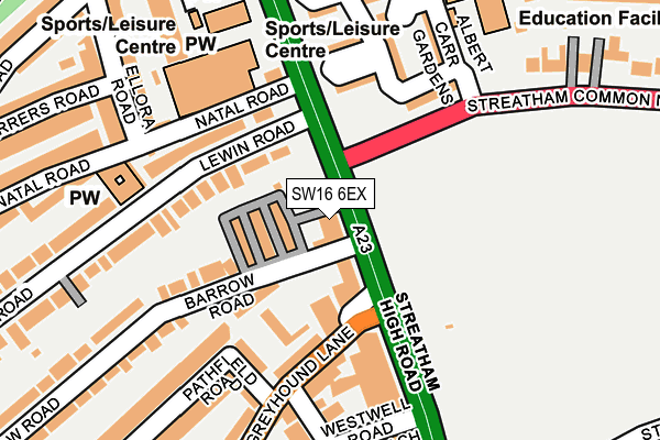SW16 6EX map - OS OpenMap – Local (Ordnance Survey)