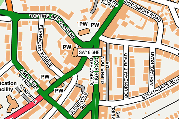 SW16 6HE map - OS OpenMap – Local (Ordnance Survey)