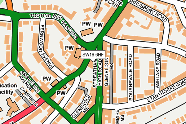 SW16 6HF map - OS OpenMap – Local (Ordnance Survey)