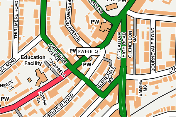 SW16 6LQ map - OS OpenMap – Local (Ordnance Survey)