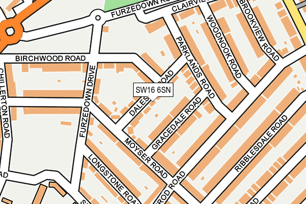 SW16 6SN map - OS OpenMap – Local (Ordnance Survey)