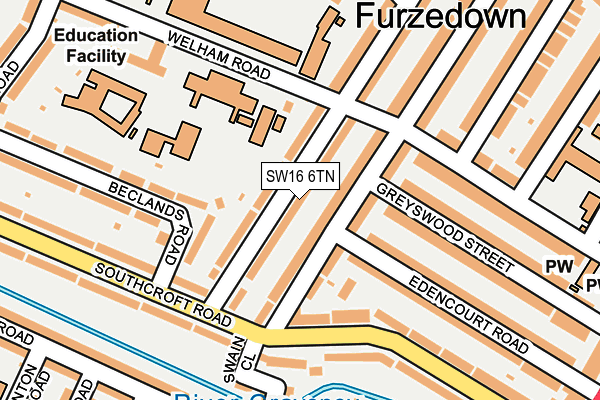 SW16 6TN map - OS OpenMap – Local (Ordnance Survey)