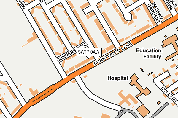 SW17 0AW map - OS OpenMap – Local (Ordnance Survey)