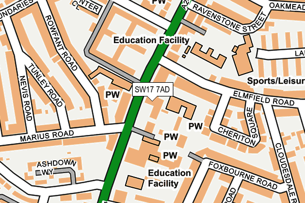 SW17 7AD map - OS OpenMap – Local (Ordnance Survey)