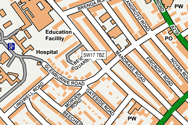 SW17 7BZ map - OS OpenMap – Local (Ordnance Survey)