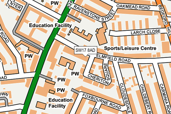 SW17 8AD map - OS OpenMap – Local (Ordnance Survey)