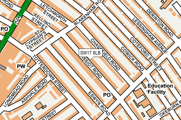 SW17 8LB map - OS OpenMap – Local (Ordnance Survey)