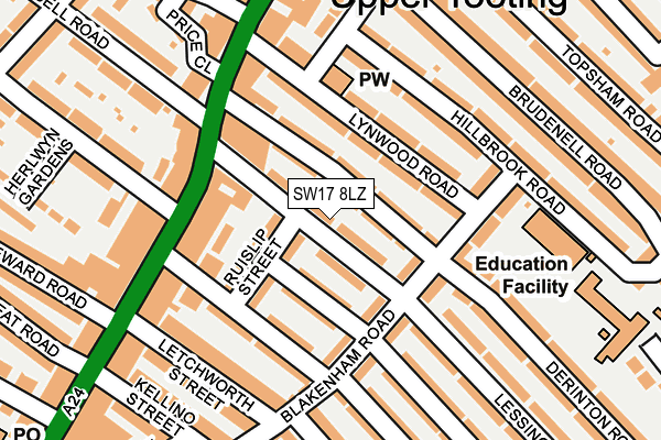 SW17 8LZ map - OS OpenMap – Local (Ordnance Survey)
