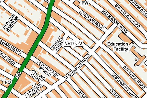 SW17 8PB map - OS OpenMap – Local (Ordnance Survey)