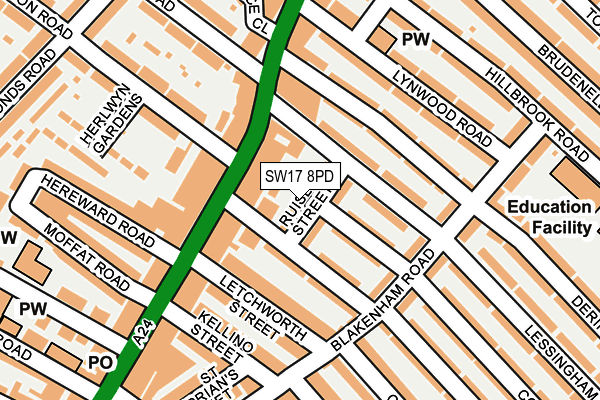 SW17 8PD map - OS OpenMap – Local (Ordnance Survey)