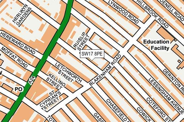 SW17 8PE map - OS OpenMap – Local (Ordnance Survey)