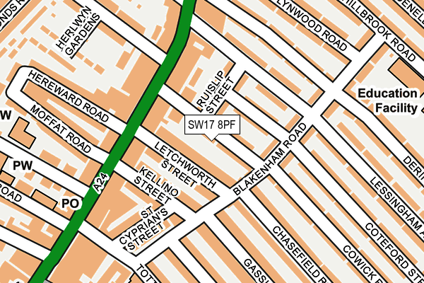 SW17 8PF map - OS OpenMap – Local (Ordnance Survey)