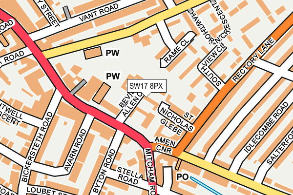 SW17 8PX map - OS OpenMap – Local (Ordnance Survey)