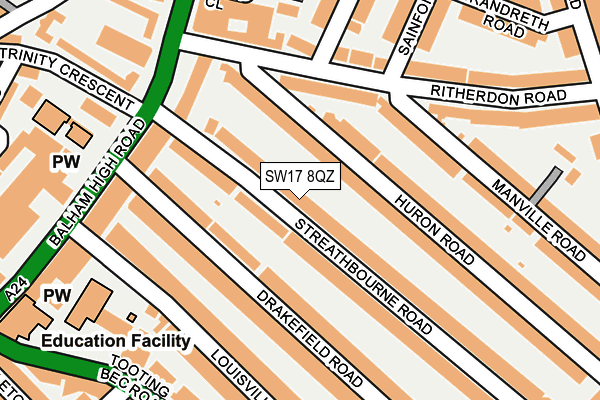 SW17 8QZ map - OS OpenMap – Local (Ordnance Survey)