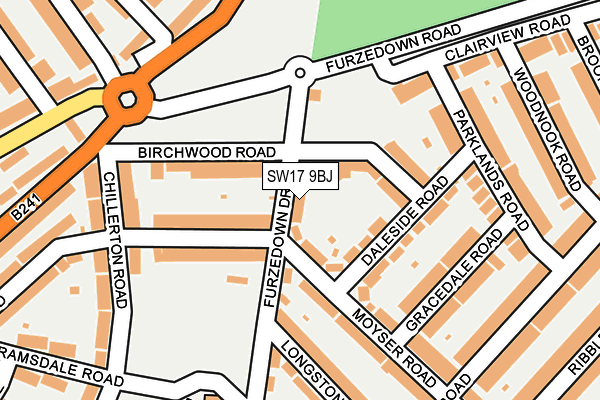SW17 9BJ map - OS OpenMap – Local (Ordnance Survey)